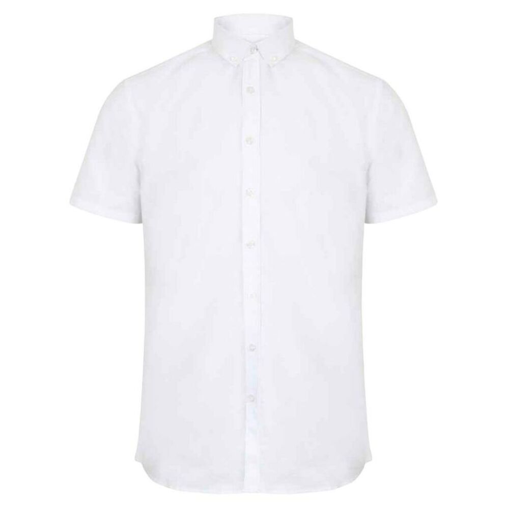 Henbury Mens Modern Short Sleeve Oxford Shirt / White